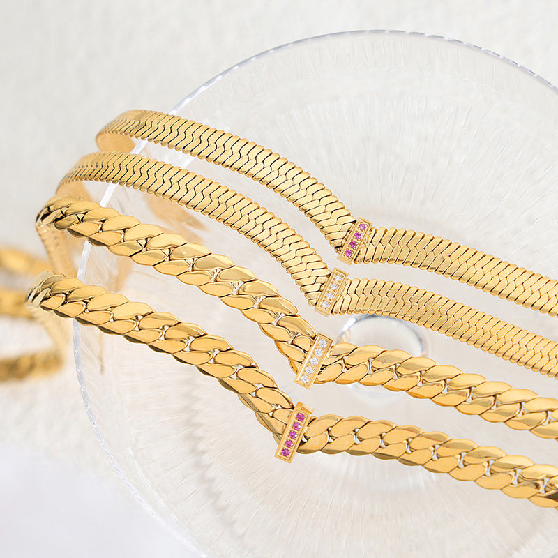 18K gold fashionable simple thick chain with zircon design hip-hop style necklace e53ca5ef-c3a8-42a0-b26e-0da858fa7aec Artshiney