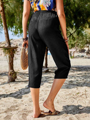 Pocketed Elastic Waist Capris e57febfb-ece8-4936-85d6-61727eb99199-Max Trendsi