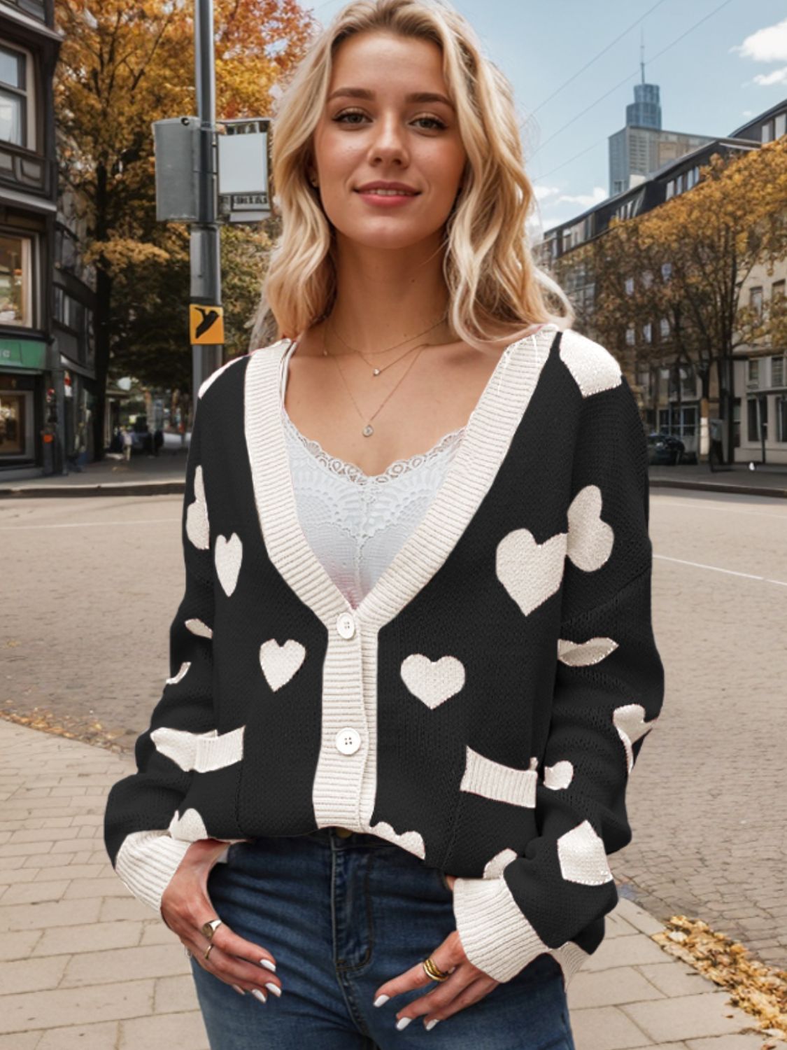 Heart Button Up Dropped Shoulder Long Sleeve Cardigan Black e58dffdc-da64-4af4-afcb-6546e2ca96dc-Max Glownestbest