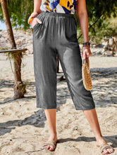 Pocketed Elastic Waist Capris Dark Gray e5f39218-9314-426d-82b1-04966bf06be7-Max Trendsi