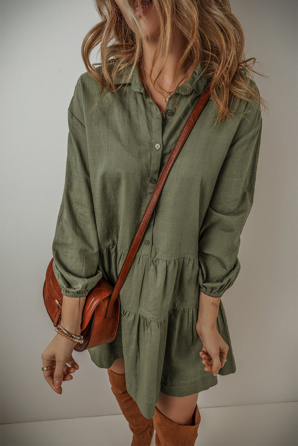Tiered Collared Neck Balloon Sleeve Shirt Dress e624e3599c2b4b298521e2d80e166ff1-Max Glownestbest