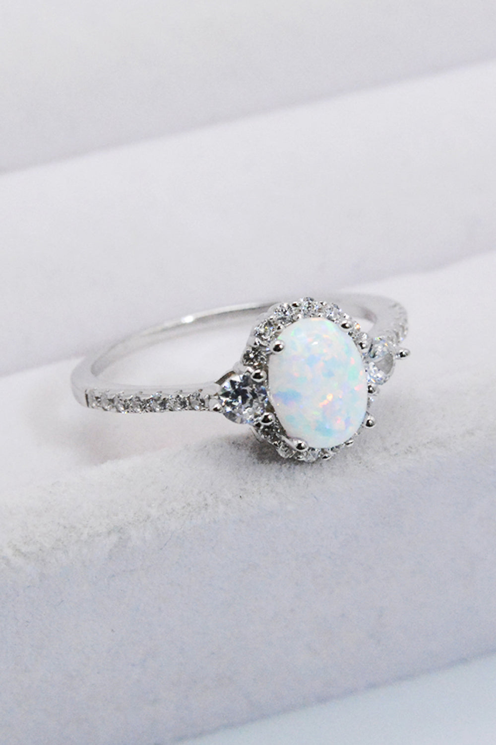 925 Sterling Silver Platinum-Plated Opal Ring Opal e6df568a4e864dc9ad939c7c4615a749-Max Trendsi
