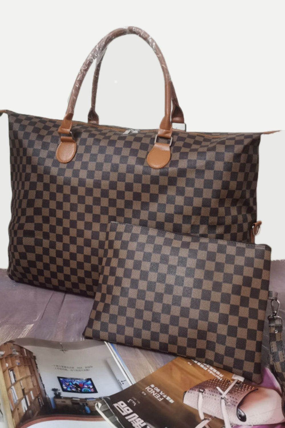 Checkered Two-Piece Bag Set e6f0d8a645734e3db48c362832c91e19-Max Trendsi