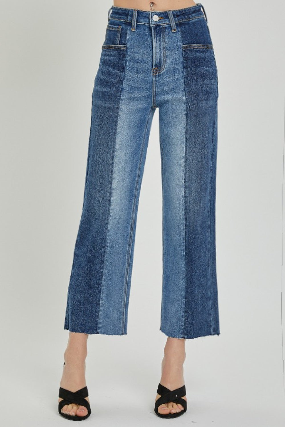 RISEN Full Size Mid-Rise Waist Two-Tones Jeans with Pockets Dark Combo e6f3b831-777a-466f-813a-6f45eadc45cb-Max Trendsi