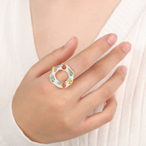 Titanium Steel Glass Bead Ring Silver 7 e73c6b2e-d014-47cb-8db9-cd61fbd2e6a3-Max Trendsi