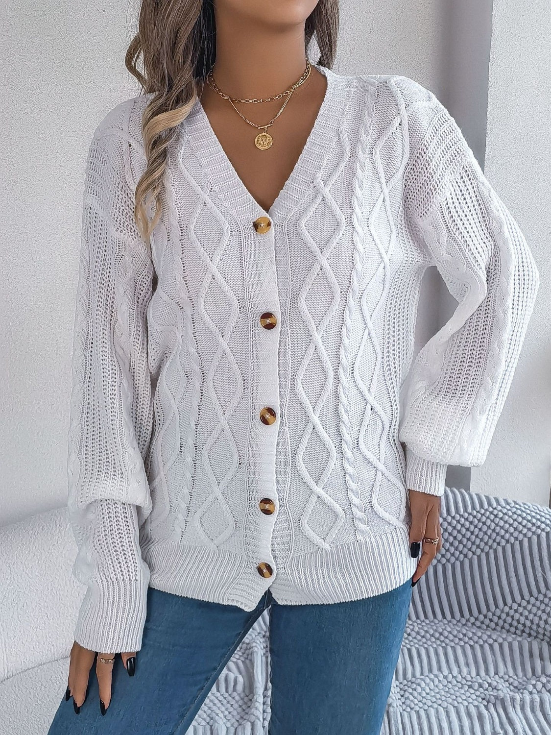 Cable-Knit Long Sleeve Cardigan White e73ed90e-eeee-403b-8260-4a1652531ccf-Max Glownestbest