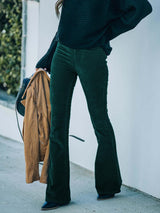 High Waist Bootcut Pants Green e765fab1c16844c7a65d122175673497-Max Trendsi
