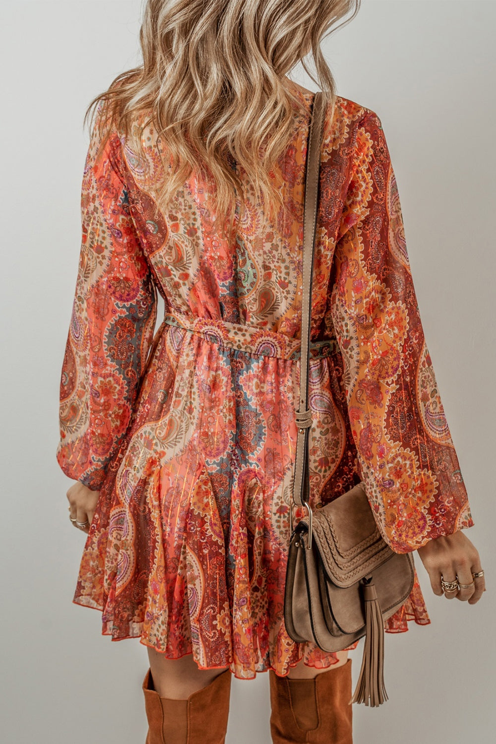 Tied Printed Balloon Sleeve Mini Dress e77e558b-859e-4146-9078-13448366edec-Max Glownestbest