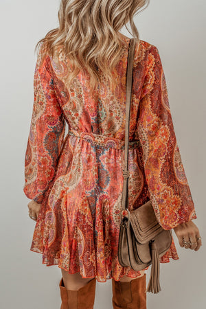Tied Printed Balloon Sleeve Mini Dress e77e558b-859e-4146-9078-13448366edec-Max Glownestbest