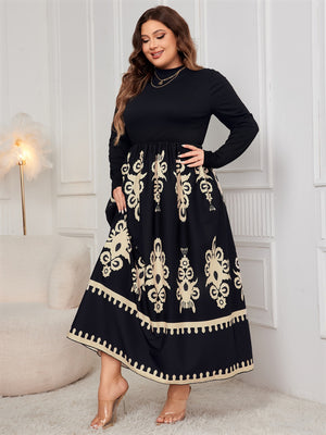 Honey Plus Size Printed Mock Neck Long Sleeve Dress e82b3850-0e27-4867-b6c1-f95405208e30-Max Glownestbest