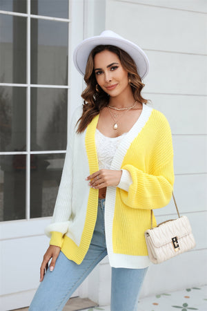 Angel Wings Open Front Contrast Color Balloon Sleeve Cardigan Yellow e83d5e7e5b064f69b939ea726c40eb9b-Max Glownestbest