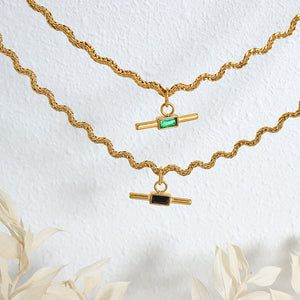 18K gold novel and trendy wave-shaped chain with square stone design necklace e869c588-1e66-467a-b77a-a56aa32db3d8 Artshiney