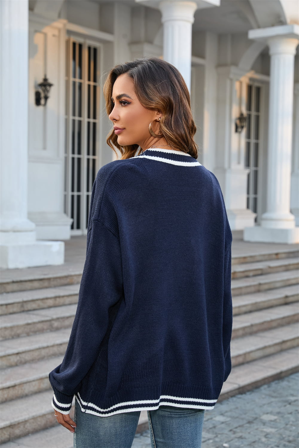 Angel Wings Buttoned V-Neck Long Sleeve Cardigan e8d98321a50f450db193aa45b31f7daf-Max Glownestbest