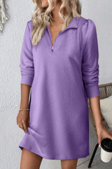 Double Take Textured Quarter Zip Long Sleeve Dress Lavender e901b6ea-7a56-4eed-ac18-799437e9d896-Max Glownestbest