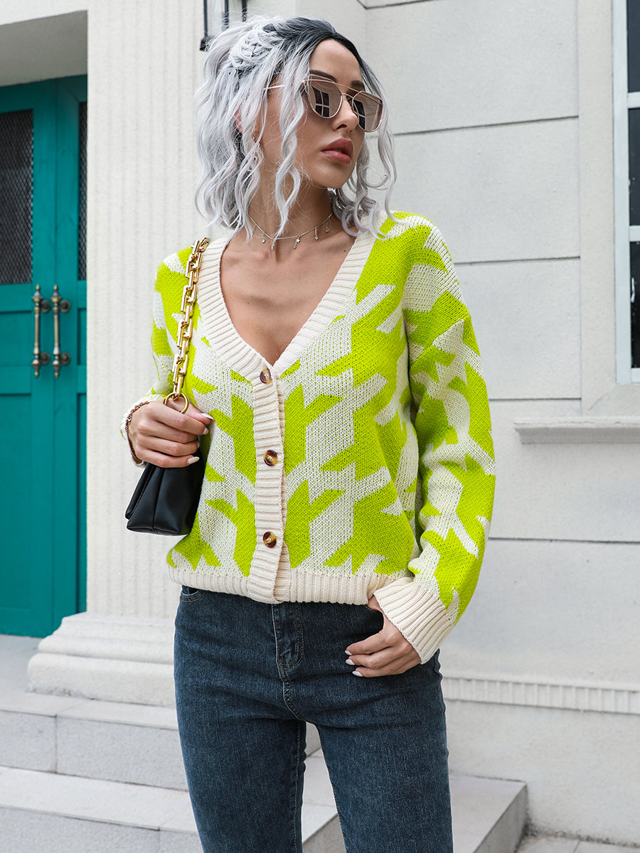 Houndstooth Button Down Cardigan e9b442ddabd34dcabc2c560c6abe2d2e-Max Glownestbest