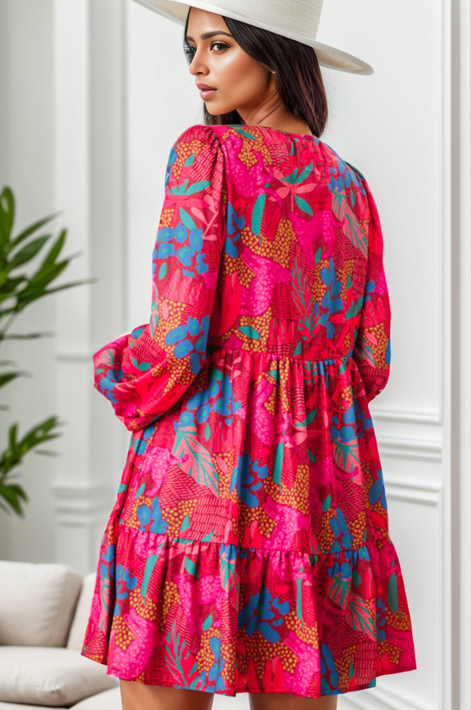 Printed Balloon Sleeve Mini Dress e9bcbe1c-b5d4-4be9-b803-5fa8d63904c7-Max Glownestbest