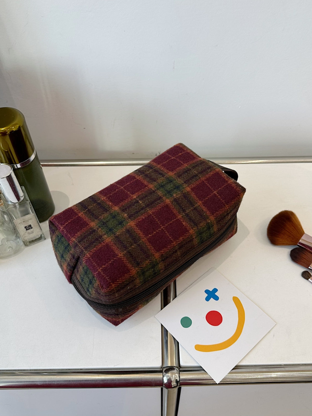 Contrast Plaid Clutch with Zipper ea4f3374-3fce-4b55-be9e-8aa1731f0ef3-Max Trendsi