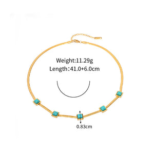 18K Gold Noble Fashion Matching Square Blue Malachite Versatile Necklace eacb896d-886b-48fc-b606-ebc0838ea888 Artshiney