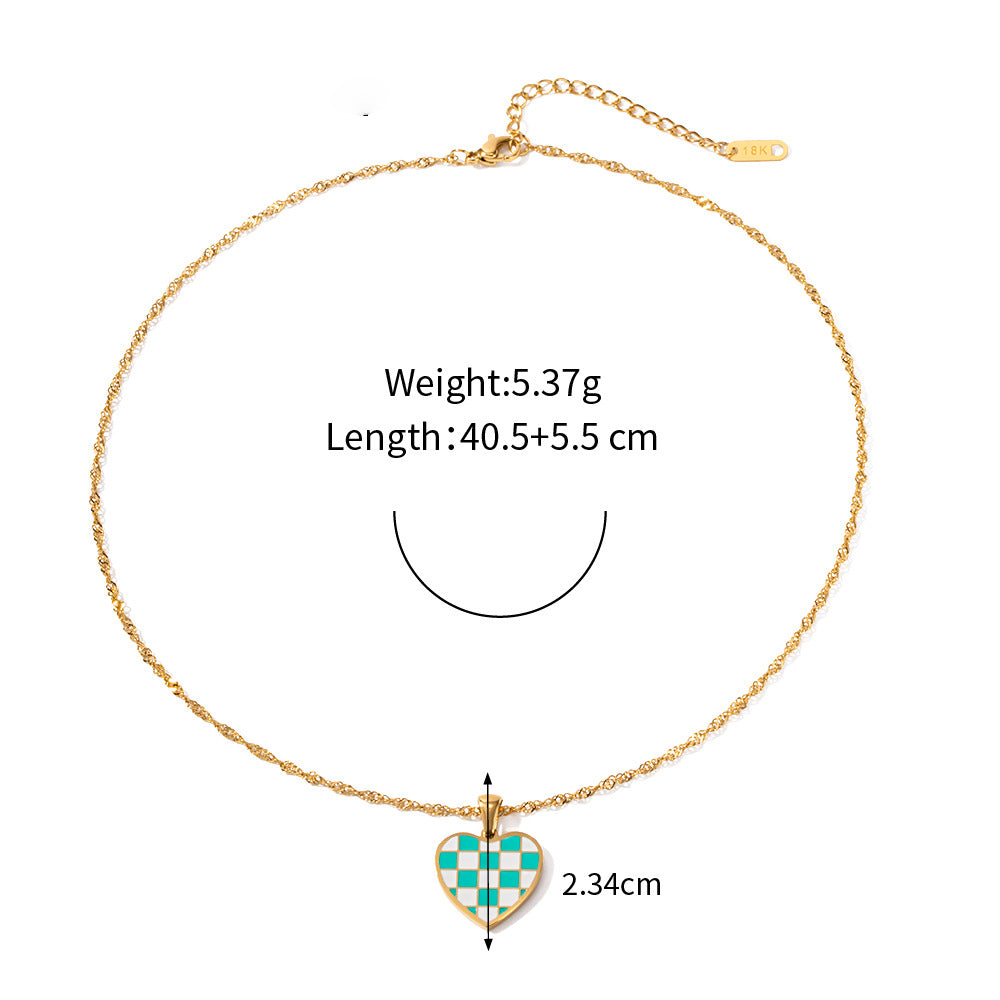 18K Novel Fashion Checker Checker Green and White Design Versatile Pendant Necklace Style B eb258cdd-ff75-43d5-b8d9-7e22334aa1c2 Artshiney