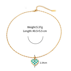 18K Novel Fashion Checker Checker Green and White Design Versatile Pendant Necklace Style B eb258cdd-ff75-43d5-b8d9-7e22334aa1c2 Artshiney