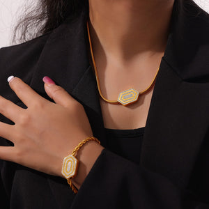18k gold exquisite noble hexagonal diamond design light luxury style necklace bracelet set eb4adf41-315b-4bc2-9268-6608187b9cfb Glownestbest