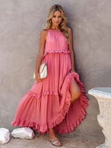 Ruffled Sleeveless Tiered Maxi Dress with Pockets Watermelon pink ebb4531b-8641-4a5f-b2e9-43ccf9323463-Min Glownestbest