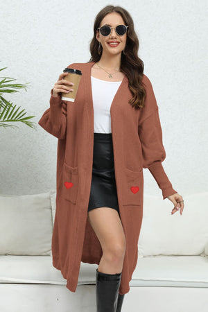 Lantern Sleeve Open Front Pocketed Cardigan Brown One Size ebbdf8213a5a4861a33736033bbdb3e1-Max Glownestbest