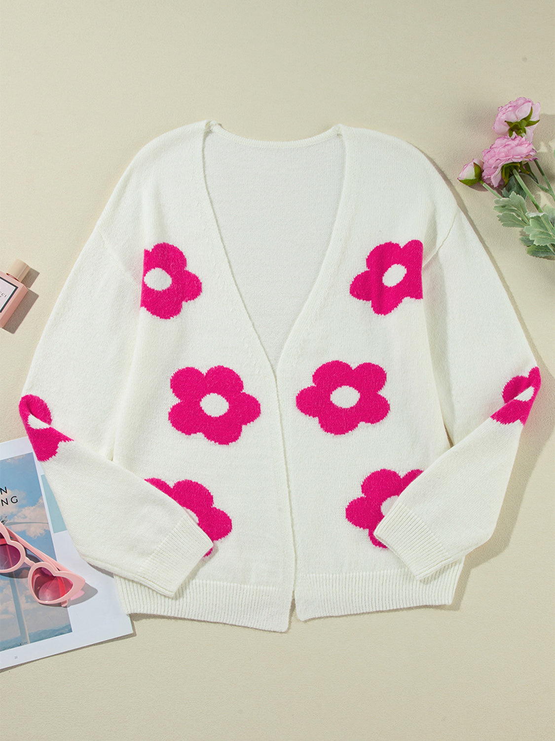 Flower Open Front Long Sleeve Cardigan ec13da92-ab0a-4e1c-bf8b-54f3f694bcb5-Max Glownestbest