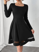 Square Neck Long Sleeve Mini Dress Black ec337fdb-d120-40d4-a986-b99dc26d1a16-Max Glownestbest