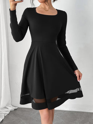 Square Neck Long Sleeve Mini Dress Black ec337fdb-d120-40d4-a986-b99dc26d1a16-Max Glownestbest