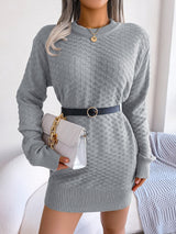 Round Neck Long Sleeve Mini Sweater Dress Gray ec34cfc7-875c-4593-aad5-7bda69ed575c-Max Glownestbest