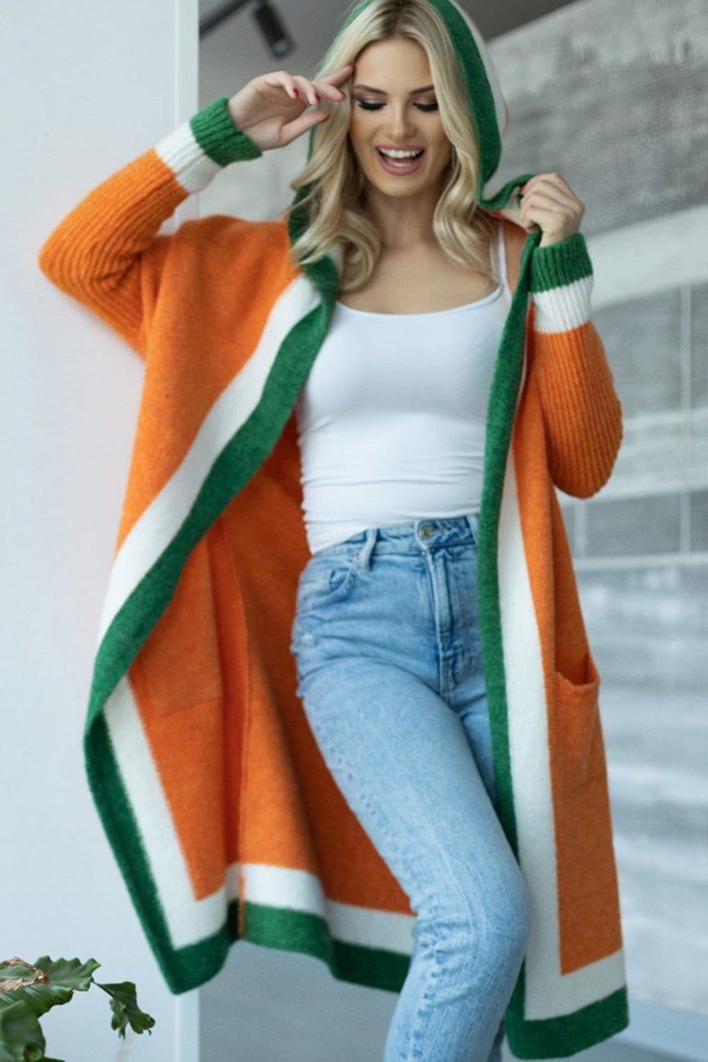 Pocketed Contrast Long Sleeve Hooded Cardigan ec3a20f2-1fbc-4d01-949d-3e0d1be8fe58-Max Glownestbest