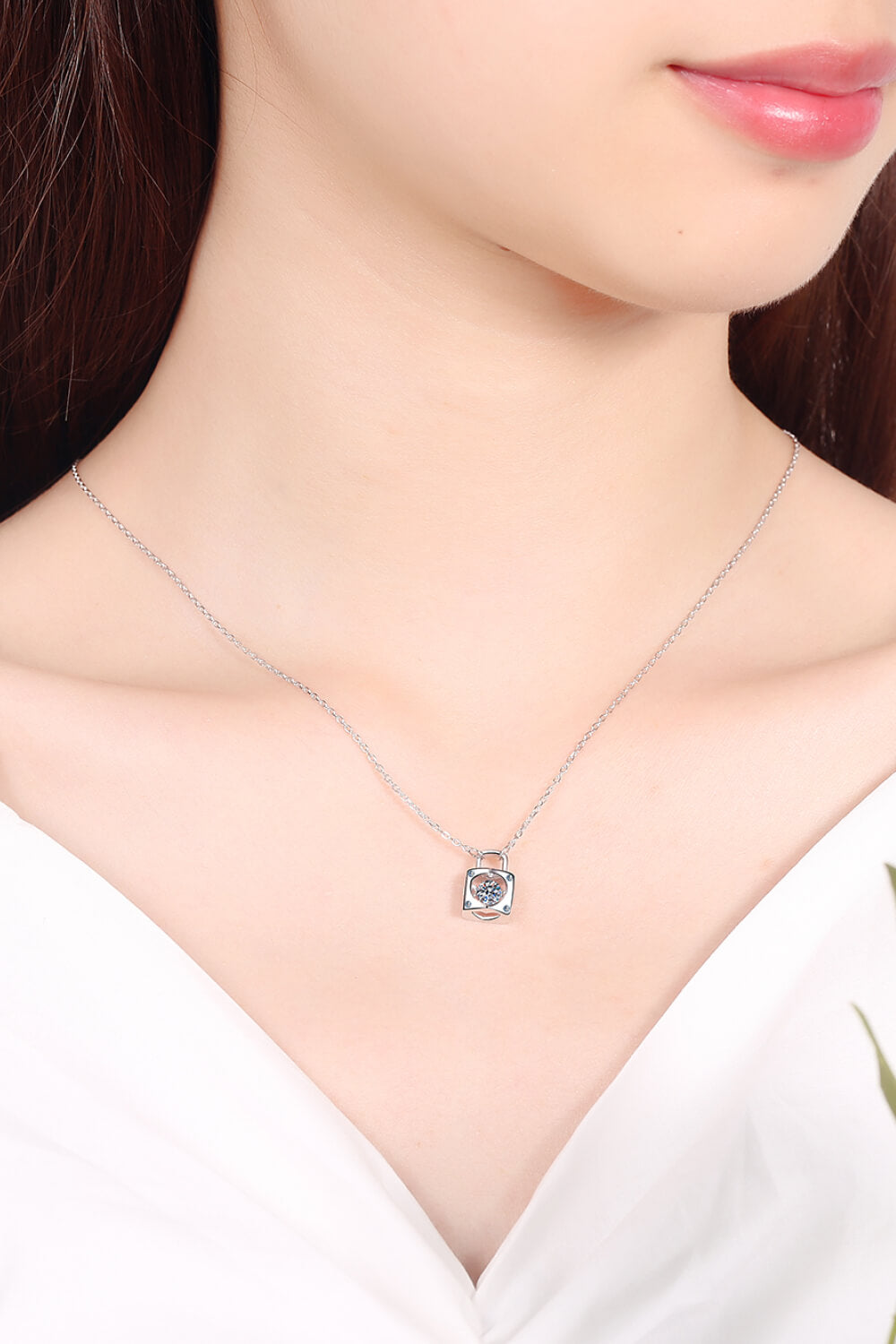Adored Moissanite Lock Pendant Necklace ec7882794d474d09bc8baf09ba519647-Max Glownestbest