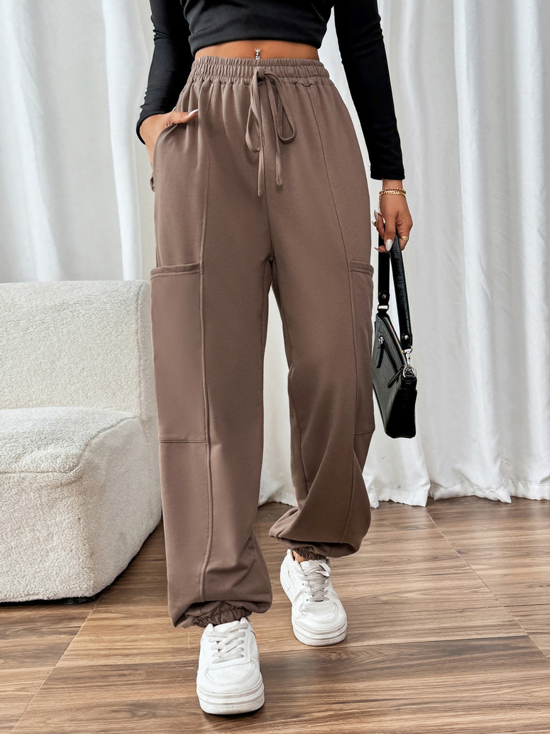 Perfee Tied Joggers with Pockets Taupe ec88c862-6c84-44fc-96fa-7efda01cff12-Max Trendsi