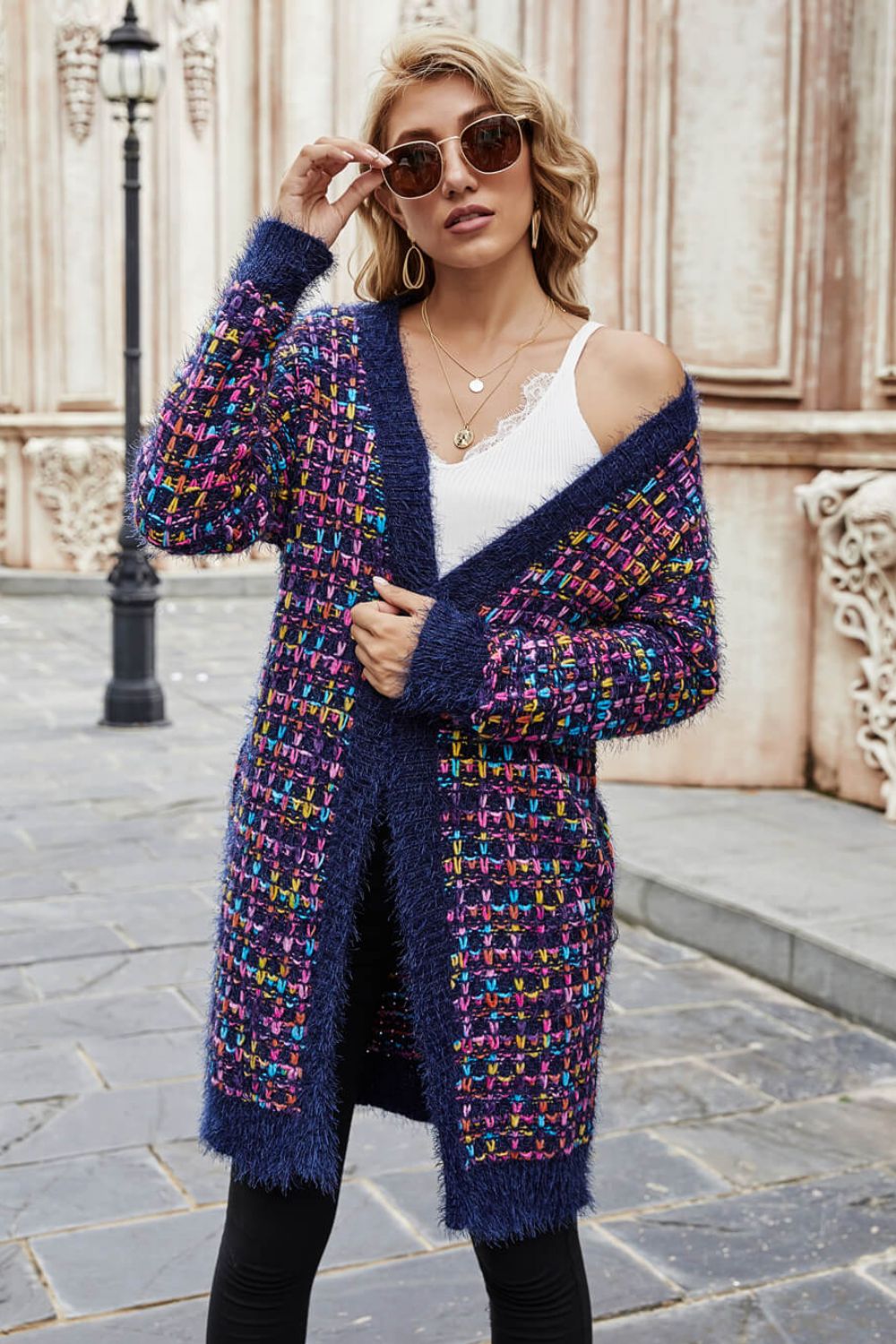 Angel Wings Multicolored Ribbed Trim Open Front Cardigan with Pockets eca5c2d0d2eb406b8781967cbdad4a59-Max Glownestbest
