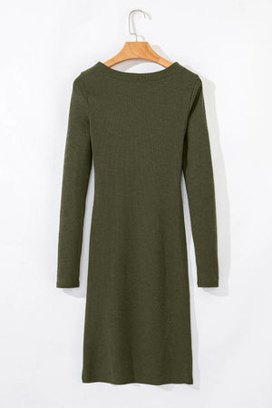 Slit Round Neck Long Sleeve Mini Dress ecfc5144-b31f-4a44-b9ab-d6765b2b17e7-Max Glownestbest