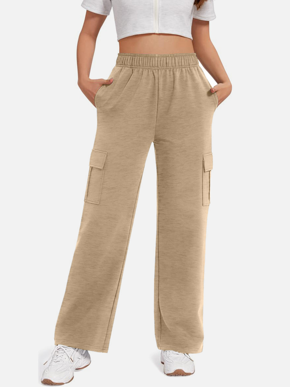 Pocketed High Waist Pants Tan ed0113c8-5906-4daa-9ccb-00aae630366f-Max Trendsi