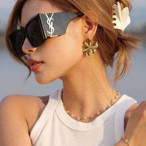18K gold exquisite noble flower/daisy design light luxury style necklace bracelet ring earrings set ed4d13fc-6088-4674-a23b-0fc2df1a6f86 Glownestbest