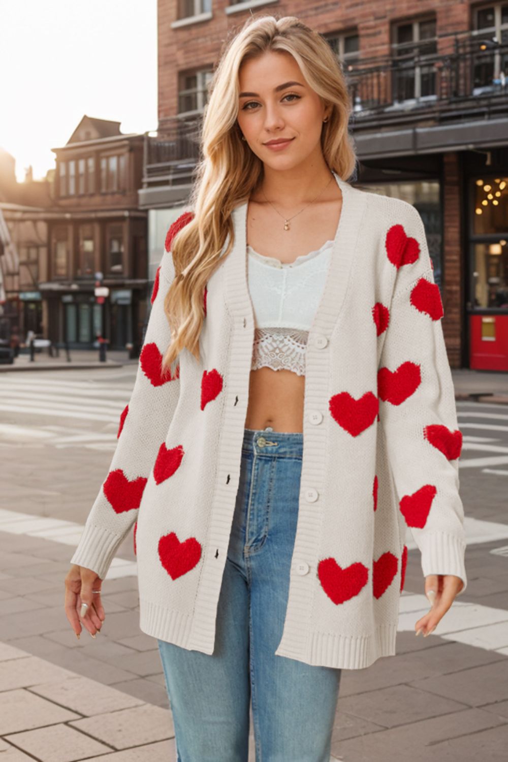 Heart Button Down Long Sleeve Cardigan Beige ed7d3b23-b5fe-428a-a271-9321d9839133-Max Glownestbest