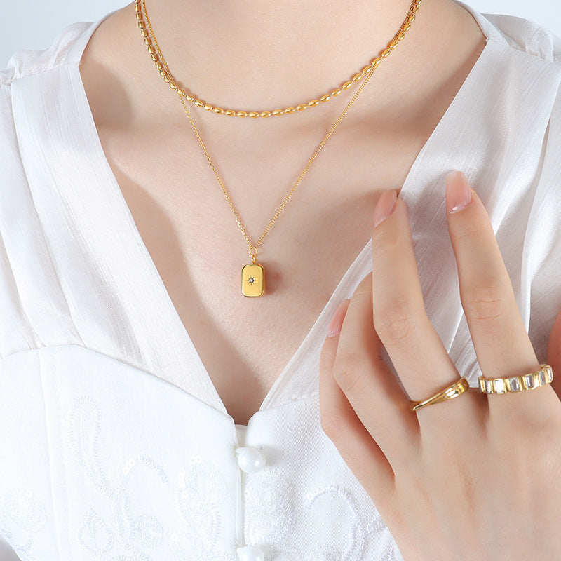 18K gold exquisite and noble square with double layer stacking design pendant necklace eda89140-db58-4c55-b117-801052013a15 Artshiney