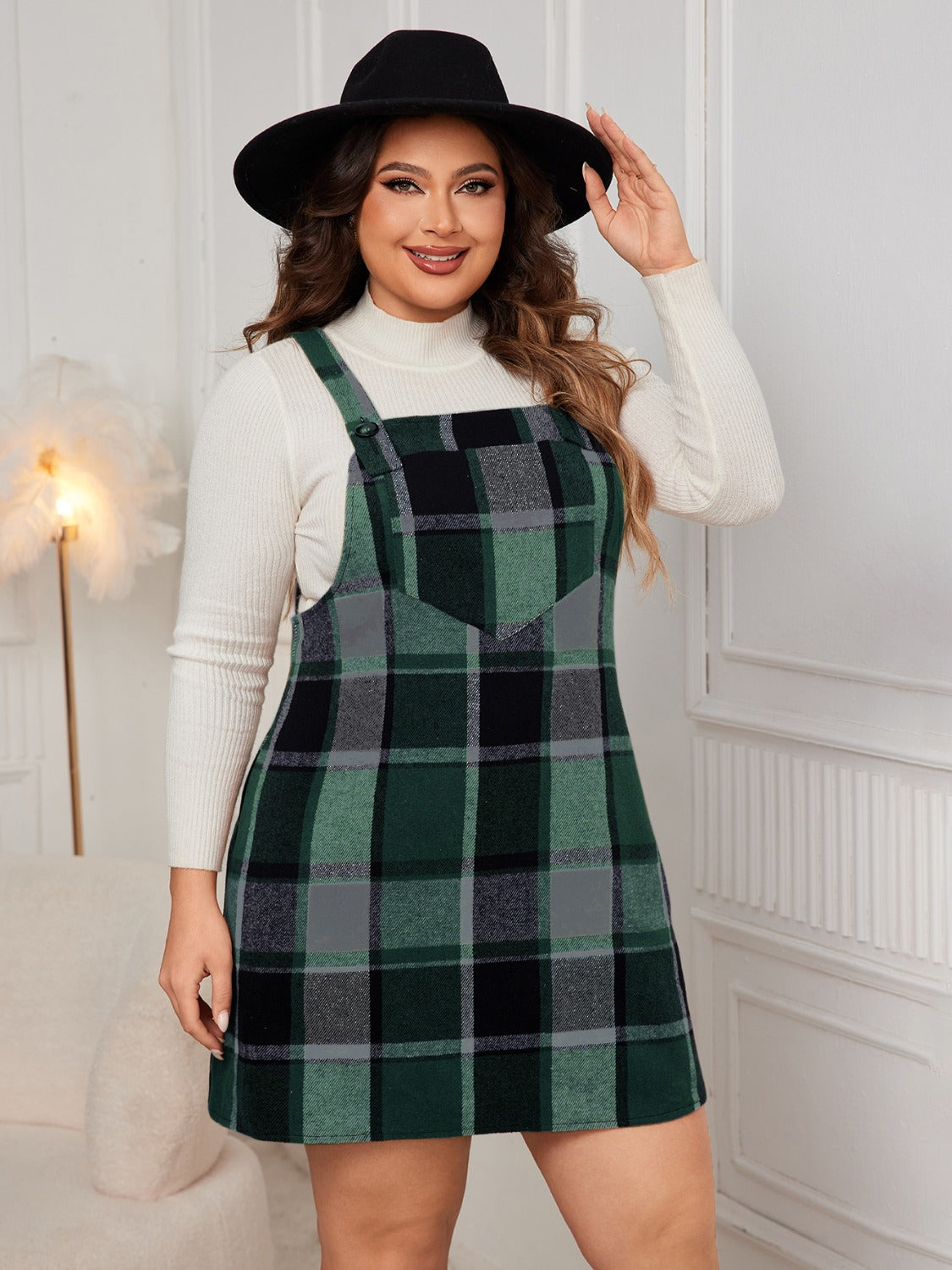 Honey Plus Size Plaid Wide Strap Overall Dress edb0c415-02f8-4658-a8bb-07a9e0606ae2-Max Glownestbest
