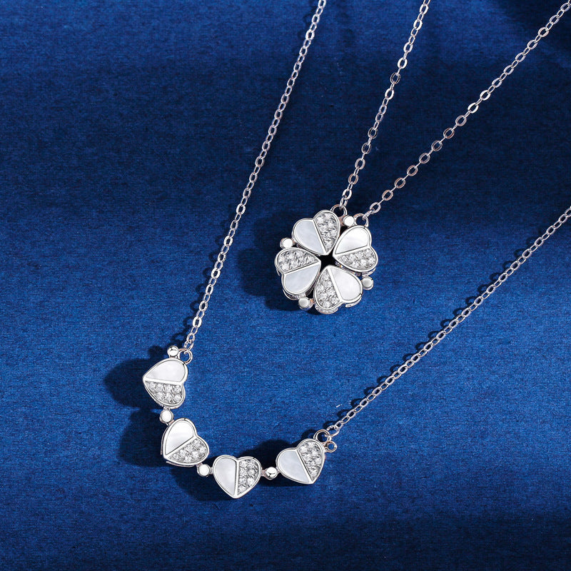 S925 silver light luxury fashion four-leaf clover inlaid with gemstones and diamonds a two-wear design necklace edbeb511-c304-4a22-b5ef-c05facbc89bd Artshiney