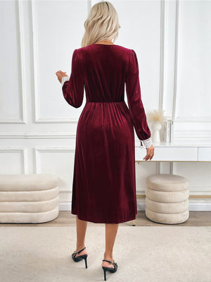 Perfee Lace Detail V-Neck Long Sleeve Midi Dress ede90cd5-4b98-4f1b-9633-62a87f180cc7-Max Glownestbest