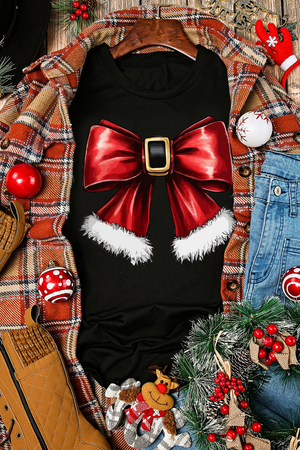 Glownestbest ® | Black Christmas Bowknot Graphic Crewneck T Shirt ede9b0a029119297 Glownestbest