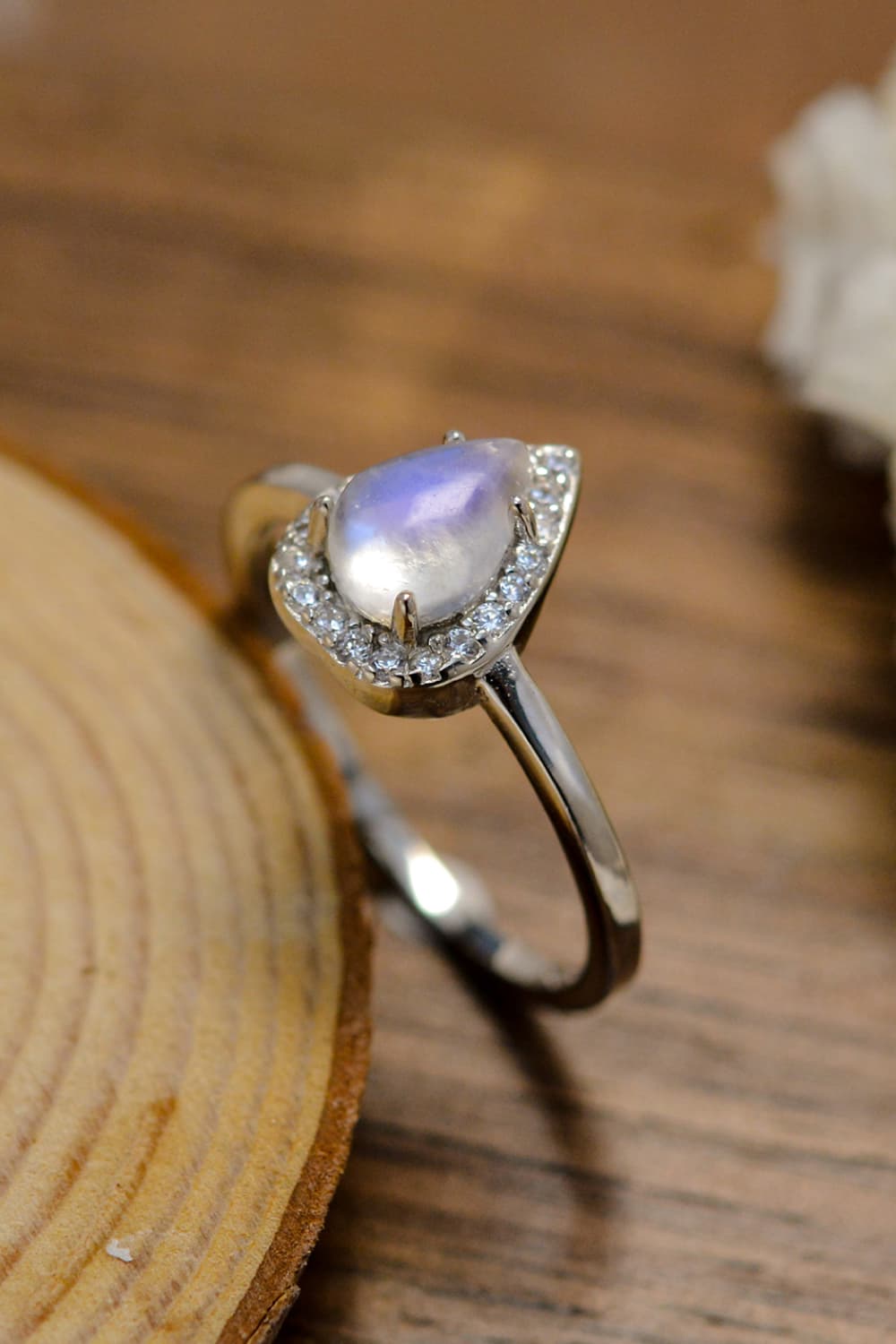 Moonstone Teardrop 925 Sterling Silver Halo Ring eeb7792e93ca4b02aa172b4b021c9580-Max Trendsi