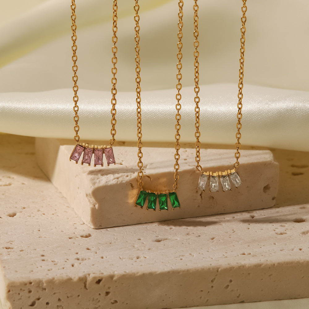 18K gold plated necklace with pink/white /l green zircon ef4500ee-b934-4eed-9c8d-e91316295875 Artshiney