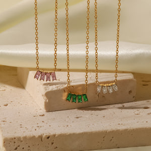 18K gold plated necklace with pink/white /l green zircon ef4500ee-b934-4eed-9c8d-e91316295875 Artshiney