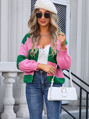 Glownestbest® | Striped Open Front Dropped Shoulder Cardigan ef916247-250c-4de1-9a3a-fd903e87e568-Max Glownestbest