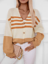 Color Block V-Neck Button Down Long Sleeve Cardigan Caramel efe4838a-cf8e-4642-8c34-172b083d6dff-Max Glownestbest