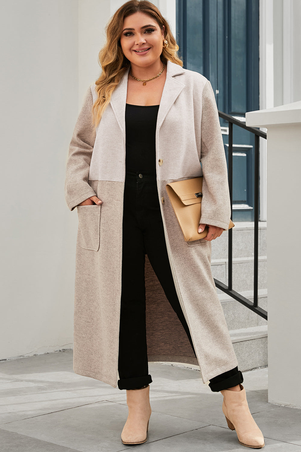 Glownestbest ® | Plus Size Collared Neck Buttoned Longline Coat Dust Storm efe4c73222a6483f862ad7b9f9417fd1-Max Glownestbest